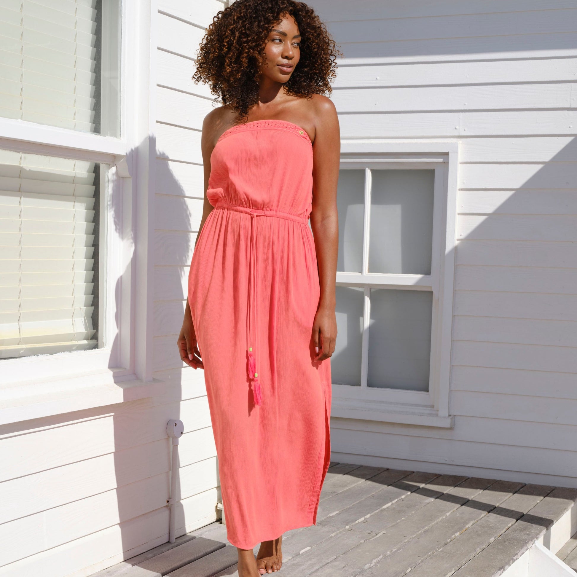 Coral Strapless Beach Dress | Perfect Beach & Pool Outfit Baye London Coral Strapless Beach Dress | Perfect Beach & Pool Outfit Baye London