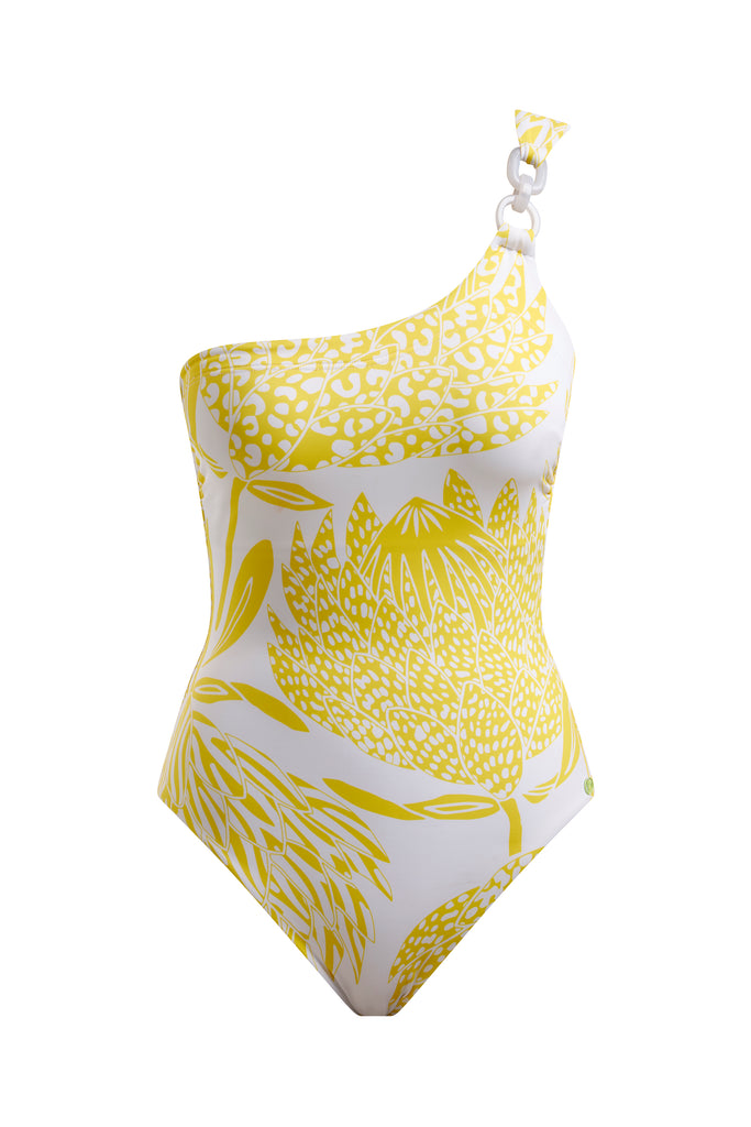 One Shoulder Swimsuit Yellow Protea