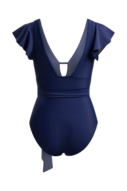 Flutter Sleeve Swimsuit Navy Blue