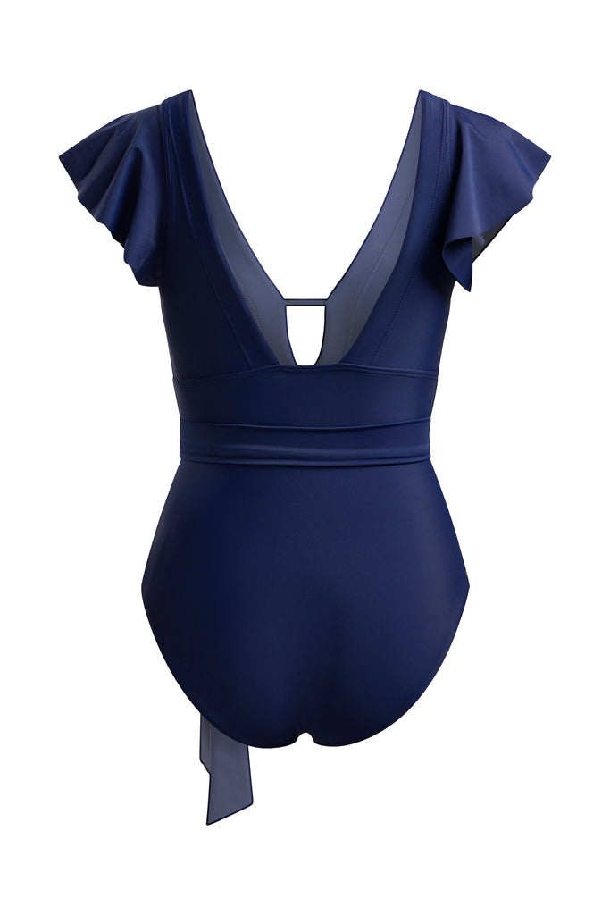 Flutter Sleeve Swimsuit Navy Blue