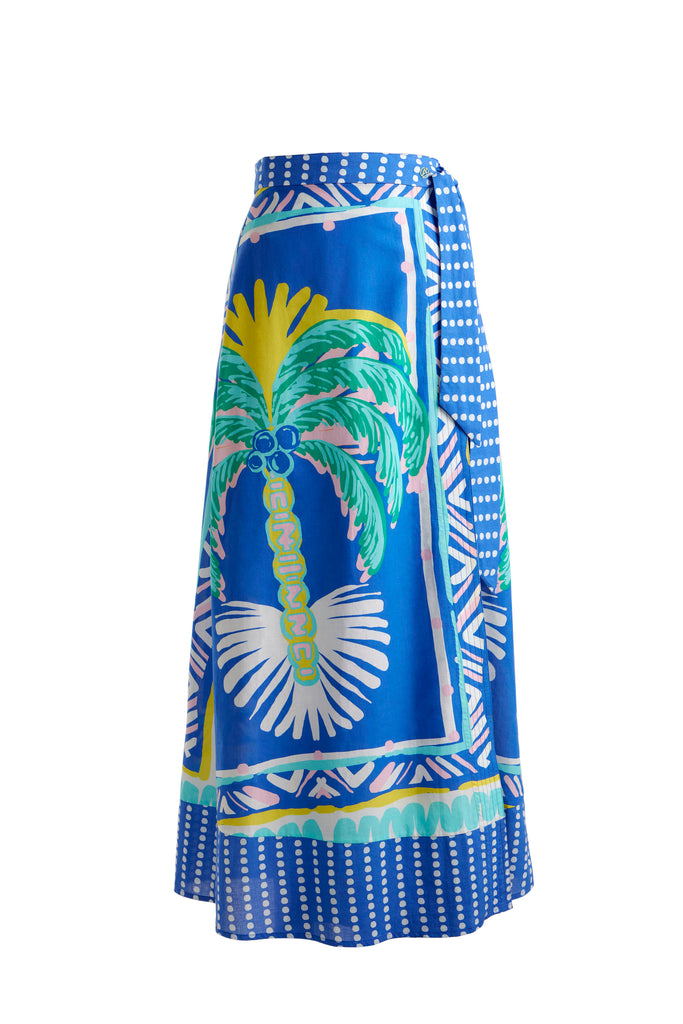 Wrap Front Maxi Skirt Blue Palm