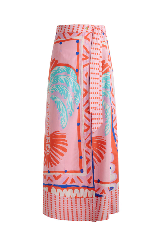Wrap Front Maxi Skirt Pink Palm