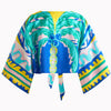 Tie Front Kimono Top Blue Palm