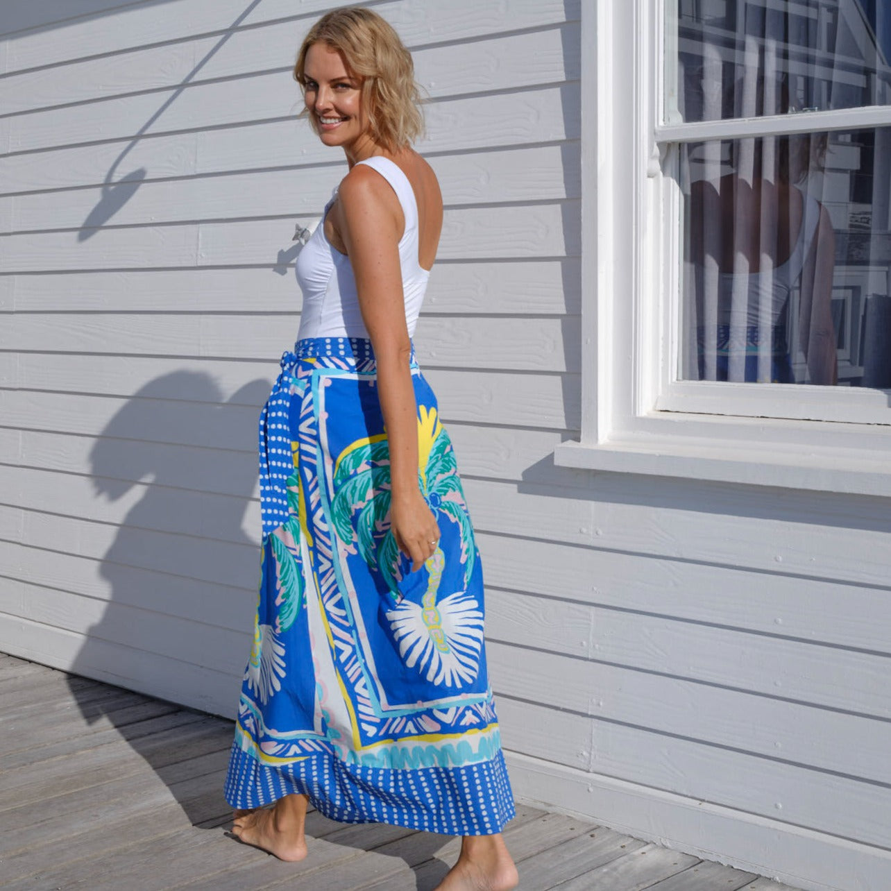 Wrap Front Maxi Skirt Blue Palm