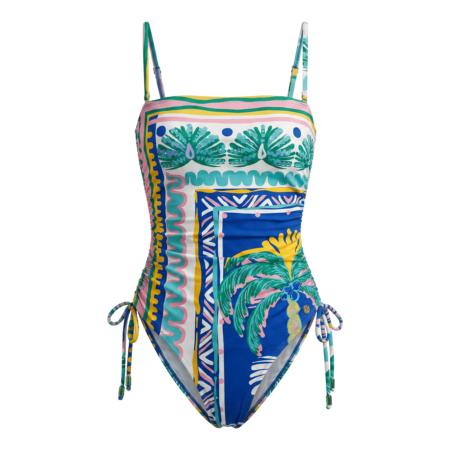 Ruched Side Swimsuit Blue Palm
