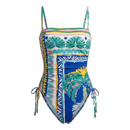 Ruched Side Swimsuit Blue Palm