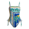 Ruched Side Swimsuit Blue Palm