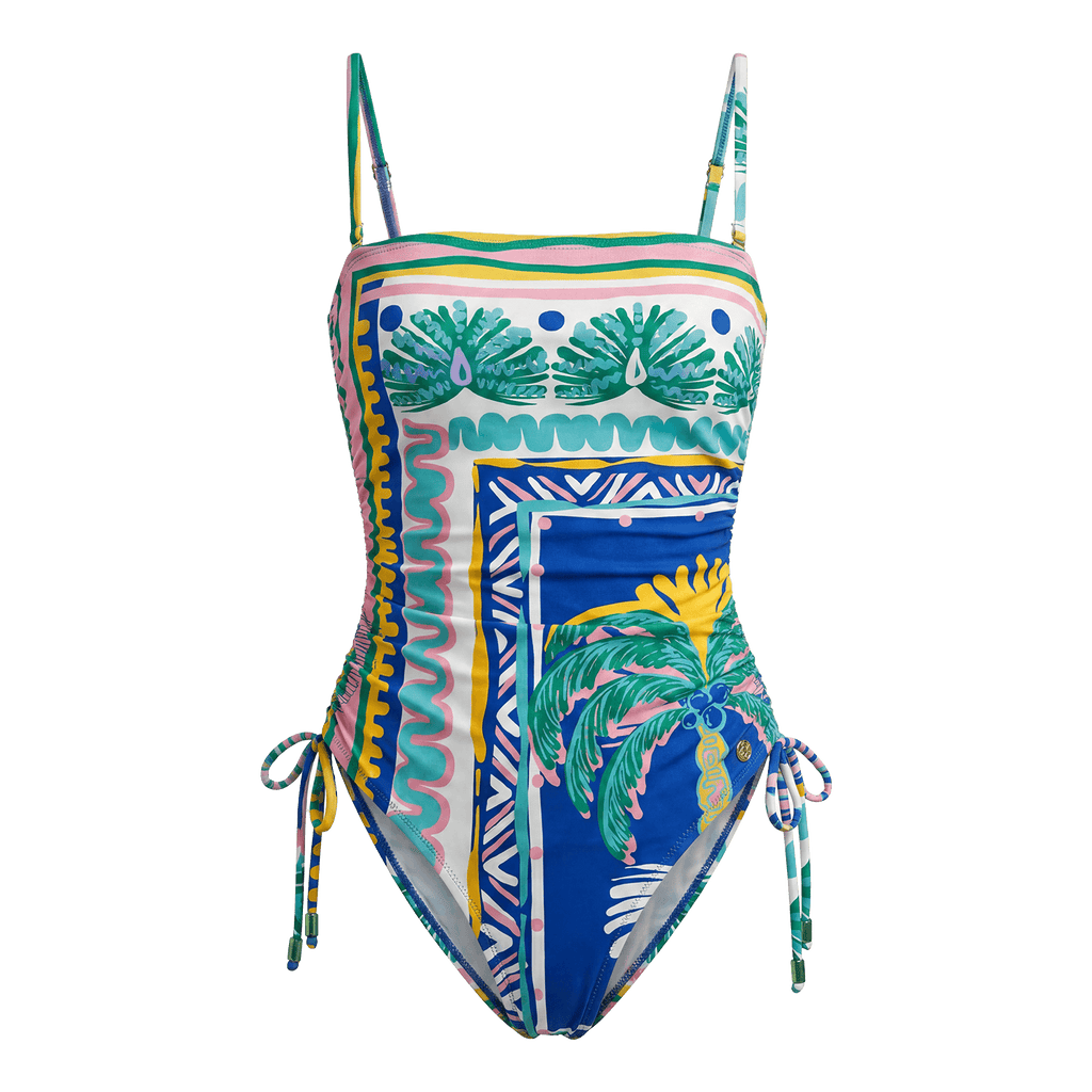 Ruched Side Swimsuit Blue Palm
