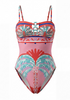 Trim Bandeau Swimsuit Pink Palm