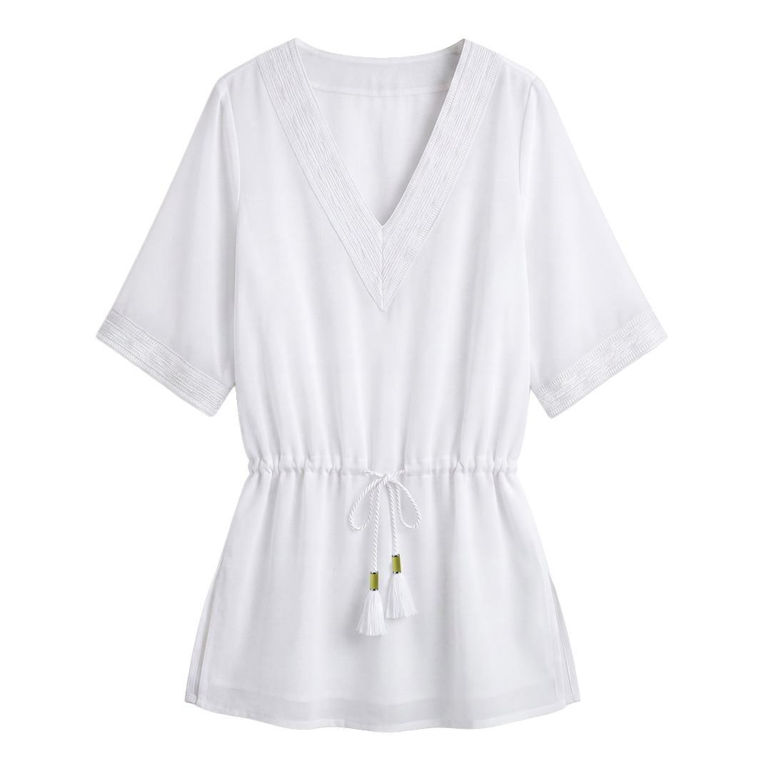 Short Embroidered Kaftan White