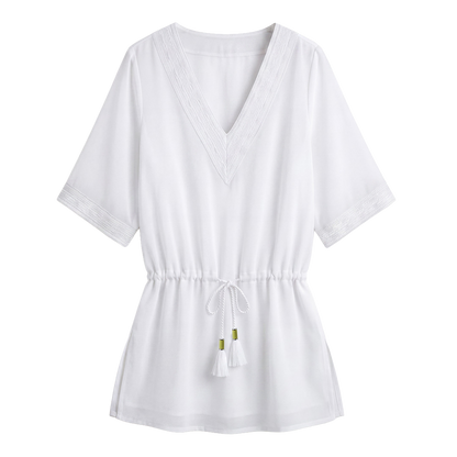 Short Embroidered Kaftan White