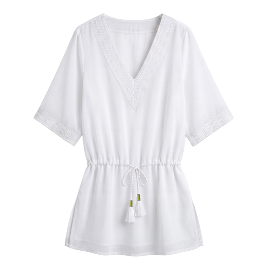 Short Embroidered Kaftan White