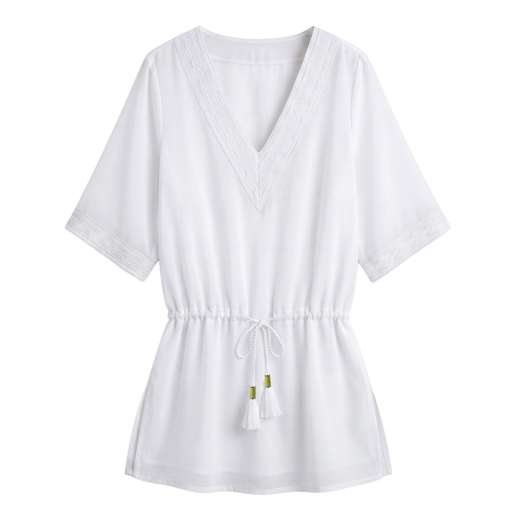Short Embroidered Kaftan White