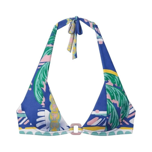 Halter Bikini Blue Palm Top - front