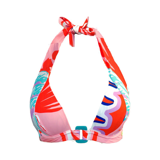 Halter Bikini Pink Palm Top - front