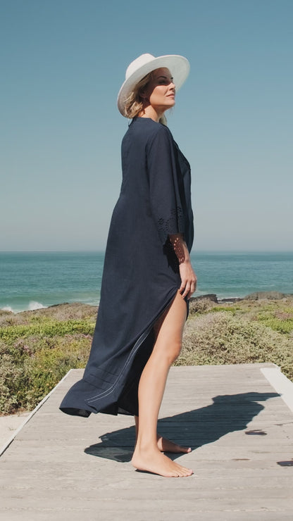 Broderie Maxi Dress Navy