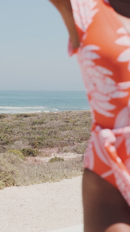 Flutter Sleeve Swimsuit Coral Protea